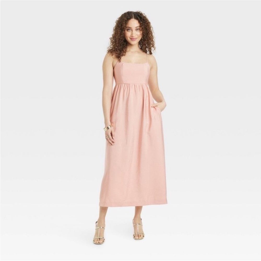 A New Day Women’s Cami Maxi Dress Keyhole Back Side Pockets XS